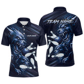 Maxcorners Wolf Bowling Shirts for Team Women Men Custom Blue Wolf Bowling Polo&1/4 Zip LM3010