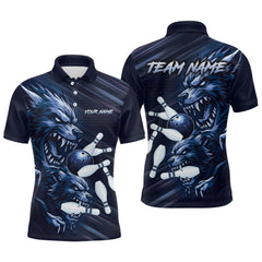 Maxcorners Wolf Bowling Shirts for Team Women Men Custom Blue Wolf Bowling Polo&1/4 Zip LM3010