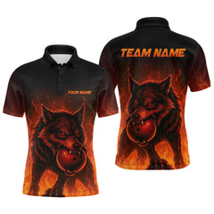Maxcorners Flame Wolf Bowling Shirts for Team Women Men Custom Wolf Bowling Polo & Quarter Zip LM3010