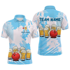 Maxcorners Beer Bowling Shirts Blue for Team Women Men Custom Bowling Polo & 1/4 Zip Shirt