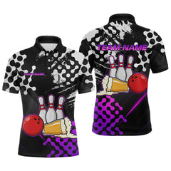 Maxcorners Purple Beer Bowling Shirts for Team Women Men Beer Bowling Polo&1/4 Zip Bowl League TU3012