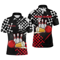 Maxcorners Red Beer Bowling Shirts for Team Women Men Beer Bowling Polo&1/4 Zip Bowl League TU3012