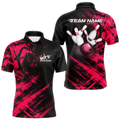 Maxcorners Custom Pink Bowling Shirts for Team Women Men Bowling Polo&1/4 Zip Shirt for Couple LM1812