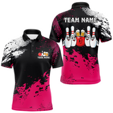 Maxcorners Pink Funny Beer Bowling Shirts for Team Women Men Bowling Polo&1/4 Zip Bowl League LM2512