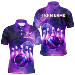 Maxcorners Galaxy Purple Bowling Shirts Yellow for Team Women Men Bowling Polo & 1/4 Zip Shir