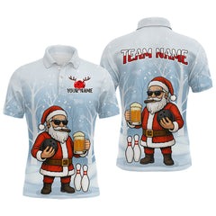 Maxcorners Funny Beer Santa Christmas Custom Bowling Jersey for Men Bowling Team Shirts Polo & 1/4 Zip LM0611