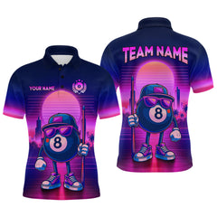 Maxcorners Custom Purple Funny 8 Ball Retro Billiard Shirts for Women Billiard Team Shirts Polo & 1/4 Zip