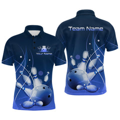 Maxcorners Custom Blue Bowling Jersey for Men Bowling Uniform Bowling Team Shirts Polo & 1/4 Zip LM1112