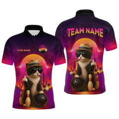 Maxcorners Custom Funny Cat Bowling Jersey for Men Bowling League Polo & 1/4 Zip Bowling Team Shirts LM1411
