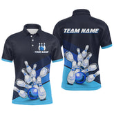 Maxcorners Blue Bowling Jersey for Men Custom Bowling Team Shirts Bowling League Polo & 1/4 Zip LM1112