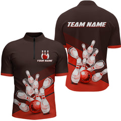 Maxcorners Red Bowling Jersey for Men Custom Bowling Team Shirts Bowling League Polo & 1/4 Zip LM1112