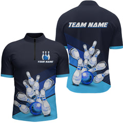 Maxcorners Blue Bowling Jersey for Men Custom Bowling Team Shirts Bowling League Polo & 1/4 Zip LM1112