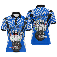 Maxcorners Custom Blue Funny Bowling Jersey for Men Bowling Team Shirts Bowling League Polo & 1/4 Zip TU0212
