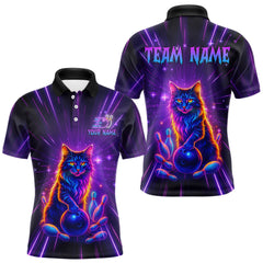 Maxcorners Custom Neon Cat Bowling Jersey for Men Bowling Team Shirts Bowling League Polo & 1/4 Zip TU0212