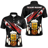Maxcorners Custom Red Funny Beer Bowling Jersey for Men Bowling Team Shirts Polo & 1/4 Zip LM1112