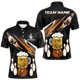 Maxcorners Custom Orange Funny Beer Bowling Jersey for Men Bowling Team Shirts Polo & 1/4 Zip LM1112