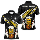 Maxcorners Custom Yellow Funny Beer Bowling Jersey for Men Bowling Team Shirts Polo & 1/4 Zip LM1112