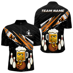 Maxcorners Custom Orange Funny Beer Bowling Jersey for Men Bowling Team Shirts Polo & 1/4 Zip LM1112