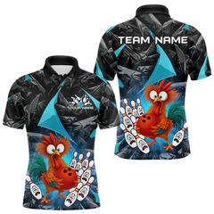 Maxcorners Custom Turquoise Funny Chicken Bowling Jersey for Men Bowling Team Shirts Polo & 1/4 Zip TU0411