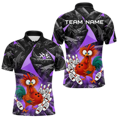 Maxcorners Custom Purple Funny Chicken Bowling Jersey for Men Bowling Team Shirts Polo & 1/4 Zip TU0411