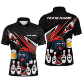 Maxcorners Custom Red Funny Beer Bowling Jersey for Men Bowling Team Shirts Bowling Uniform Polo & 1/4 Zip MT1810