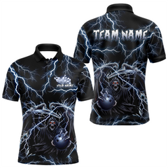 Maxcorners Custom Thunder Skeleton Bowling Jersey for Men Polo & 1/4 Zip Bowling Team Shirts