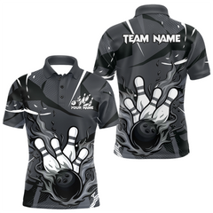 Maxcorners Custom Flame Bowling Jersey for Men Polo & 1/4 Zip Bowling Team Shirts Bowling League