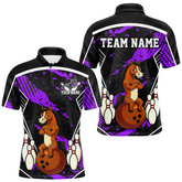 Maxcorners Custom Purple Funny Horse Bowling Tournament Jersey for Men Bowling Team Shirts Polo & 1/4 Zip LM2512