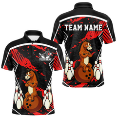 Maxcorners Custom Red Funny Horse Bowling Tournament Jersey for Men Bowling Team Shirts Polo & 1/4 Zip LM1812