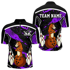 Maxcorners Custom Purple Funny Horse Bowling Tournament Jersey for Men Bowling Team Shirts Polo & 1/4 Zip LM2512