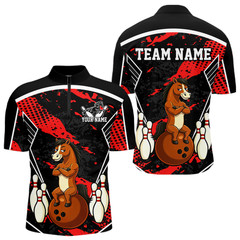 Maxcorners Custom Red Funny Horse Bowling Tournament Jersey for Men Bowling Team Shirts Polo & 1/4 Zip LM1812