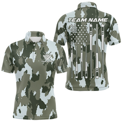 Maxcorners Custom Green Camo 8 Ball Billiard Shirts for Men Billiard League Billiard Team Shirts