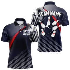 Maxcorners Custom US Flag Bowling Jersey for Men Bowling Team Shirts Bowling Uniform Polo & 1/4 Zip LM1112