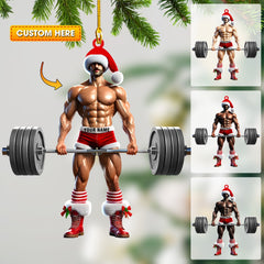 Maxcorners Weightlifter Santa Christmas Ornament, Personalized Ornament 2D Flat LM2211