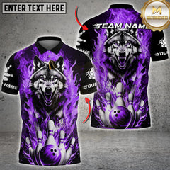Maxcorners Bowling Fire Wolf Strike Ball And Pins Multicolor Customized Name Team Name 3D Shirts