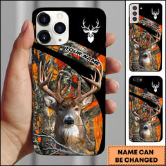 Maxcorners Deer Hunting Orange Camo Buck Portrait Personalized Name 3D Phone Case