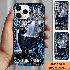 Maxcorners Deer Hunting Blue Night Forest Cross Buck Personalized Name 3D Phone Case