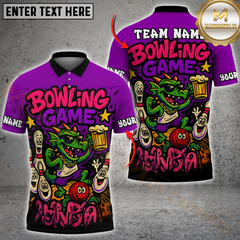 Maxcorners Bowling And Pins Cartoon Dragon Customized Name, Team Name 3D Shirt (4 Colors)