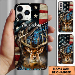 Maxcorners USA Flag Deer Hunting Personalized Name Phone Case (4 colors)