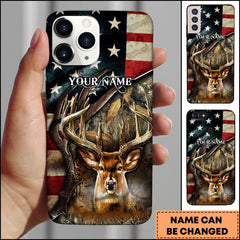 Maxcorners USA Flag Deer Hunting Personalized Name Phone Case (4 colors)