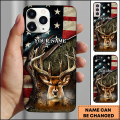 Maxcorners USA Flag Deer Hunting Personalized Name Phone Case (4 colors)