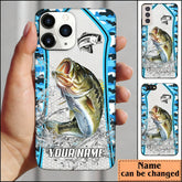 Maxcorners Bass Fishing Light Blue Camo Sport Personalized Name Phone Case LM1812