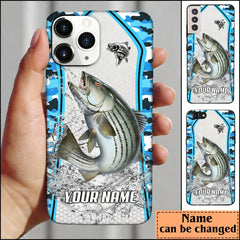 Maxcorners Striped Bass Fishing Light Blue Camo Sport Personalized Name Phone Case LM1812