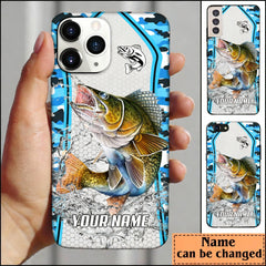 Maxcorners Walleye Fishing Light Blue Camo Sport Personalized Name Phone Case LM1812