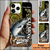 Maxcorners Salmon Fishing Jungle Camo Personalized Name Phone Case LM1812