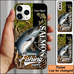 Maxcorners Salmon Fishing Jungle Camo Personalized Name Phone Case LM1812