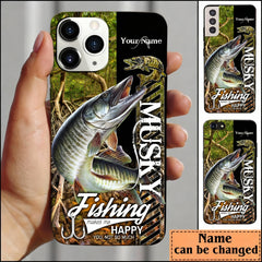 Maxcorners Musky Fishing Jungle Camo Personalized Name Phone Case LM1812