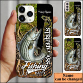 Maxcorners Striped Bass Fishing Jungle Camo Personalized Name Phone Case LM1812
