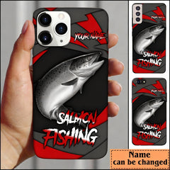 Maxcorners Salmon Fishing Red Gray Spinning Pattern Personalized Name Phone Case LM1812