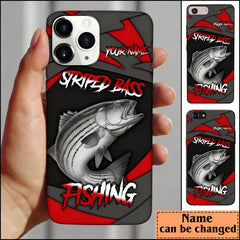 Maxcorners Striped Bass Fishing Red Gray Spinning Pattern Personalized Name Phone Case LM1812